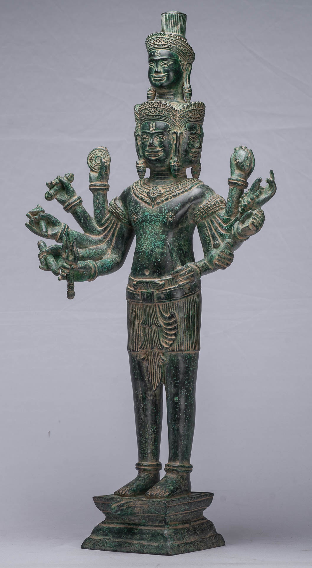 Antique Khmer Style Bronze Bayon Statue Shiva in piedi e Yoni - 59 cm/24 "