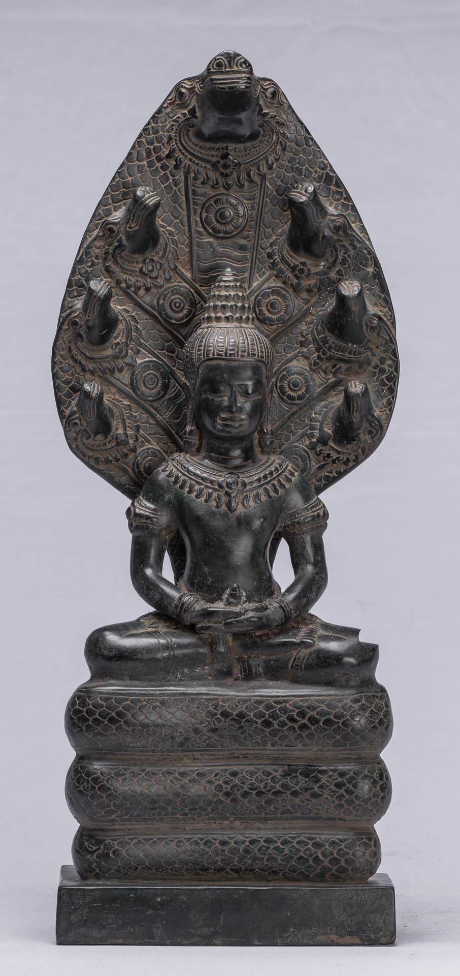 Bouddha Statue-Antique Bayon Style Khmer Seated Bronze Naga Meditation Bouddha-43cm/17 "