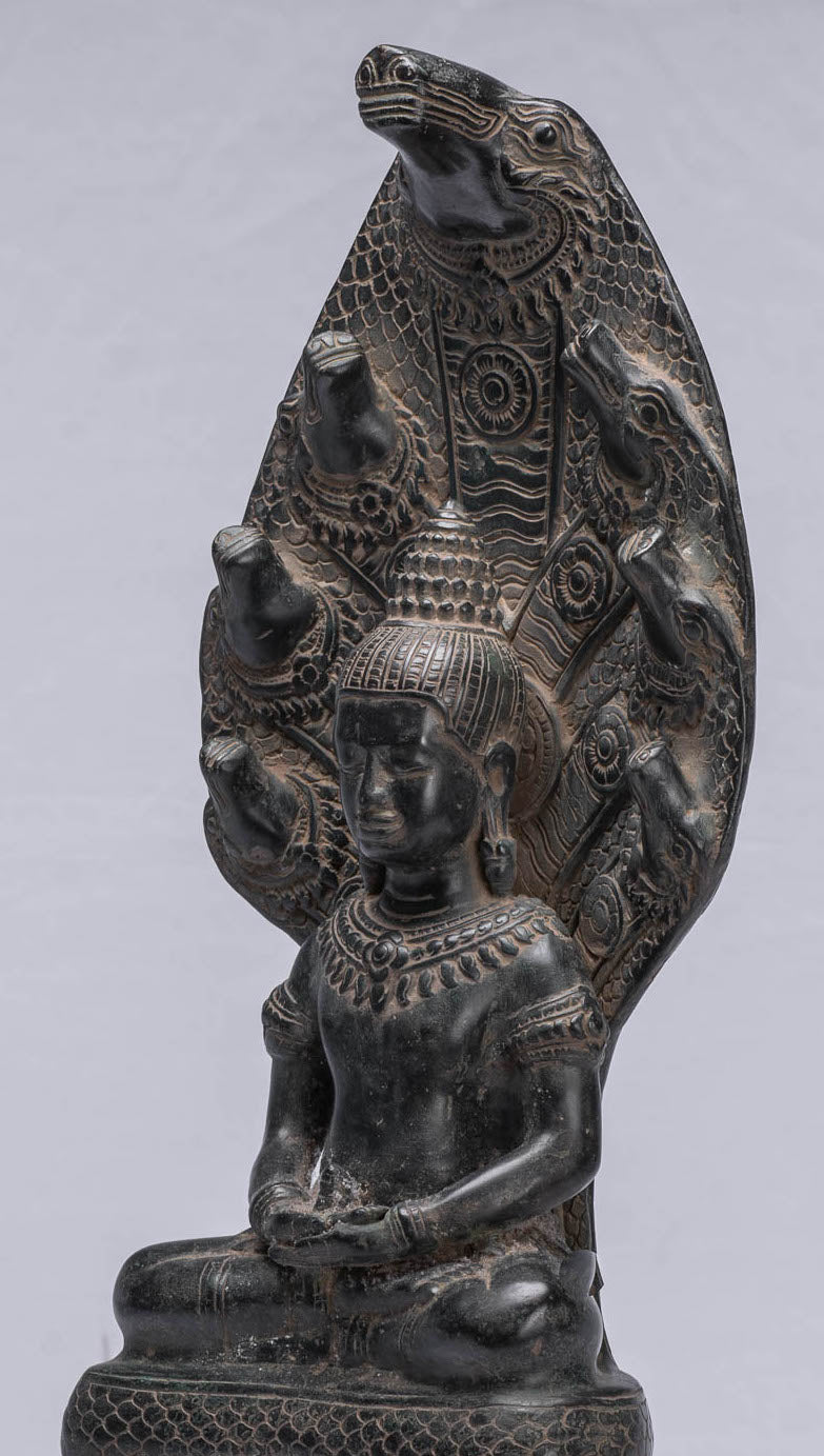 Bouddha Statue-Antique Bayon Style Khmer Seated Bronze Naga Meditation Bouddha-43cm/17 "