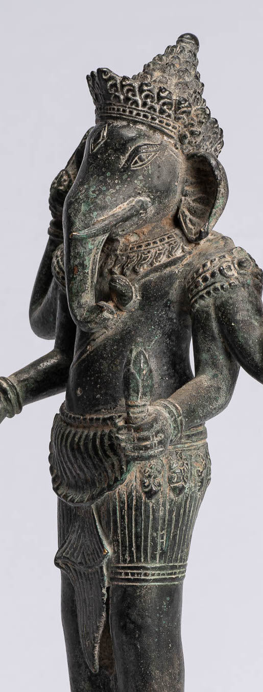 Statue de Ganesha – Statue de Bayon Ganesh debout en bronze antique de style khmer – 40 cm