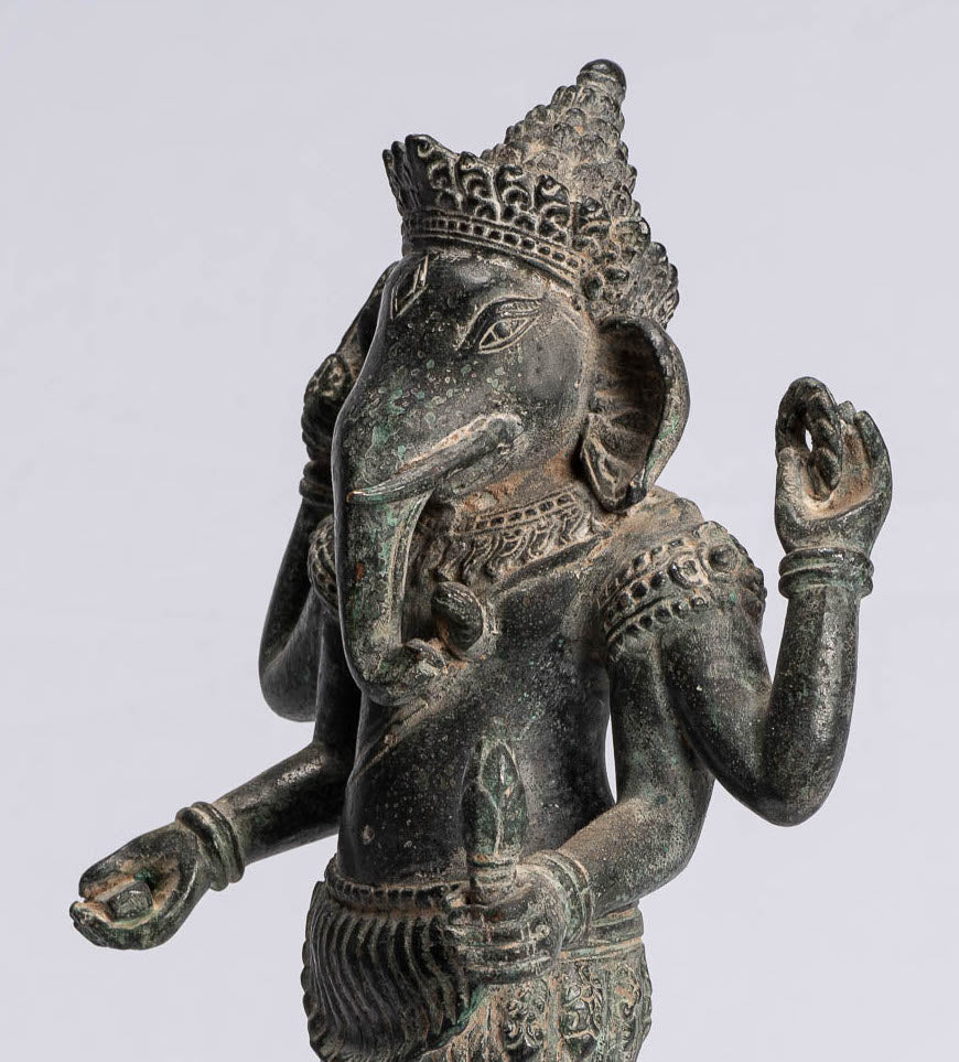 Statue de Ganesha – Statue de Bayon Ganesh debout en bronze antique de style khmer – 40 cm