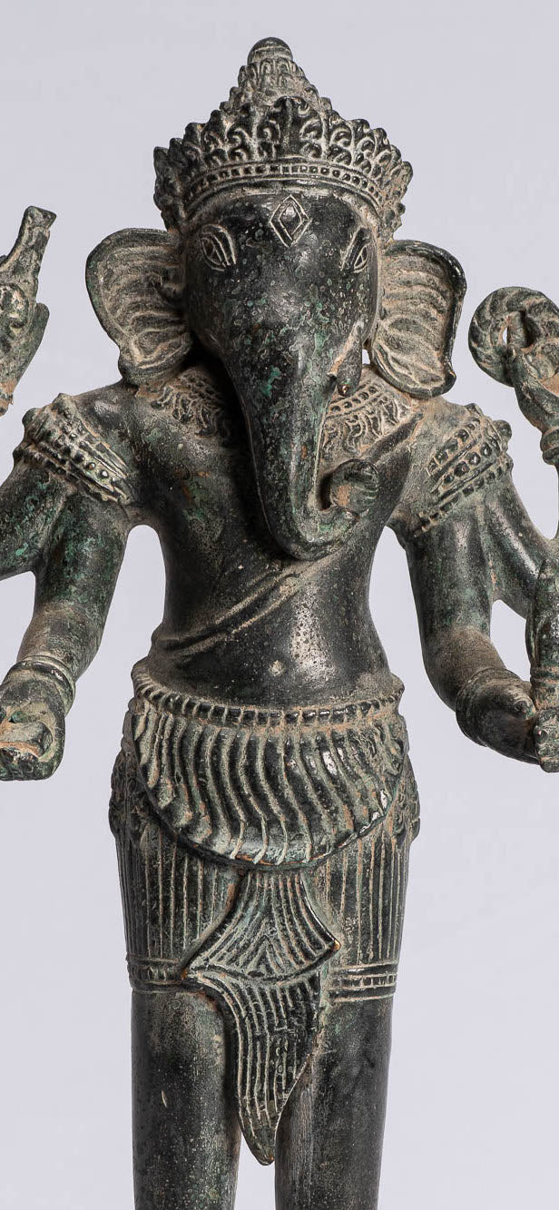 Statue de Ganesha – Statue de Bayon Ganesh debout en bronze antique de style khmer – 40 cm