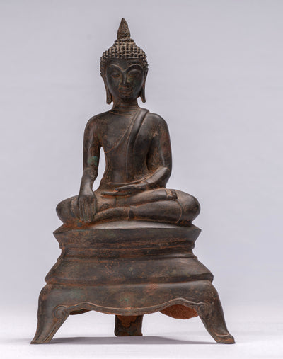 Buddha-Statue – Antike sitzende Erleuchtungs-Buddha-Statue im Ayutthaya-Stil – 29 cm.