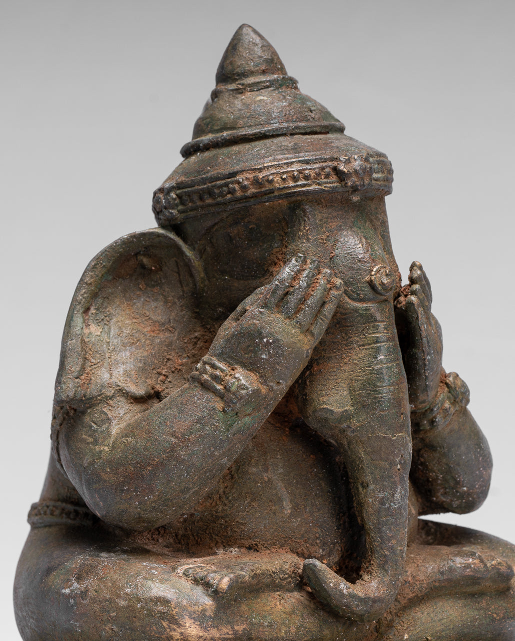 Estatua de Ganesha - Estatua de bronce de estilo tailandés antiguo 'See No Evil'- 24cm/10 "