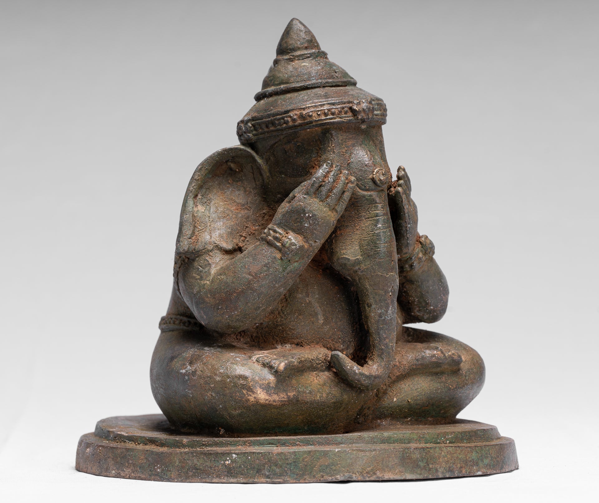 Estatua de Ganesha - Estatua de bronce de estilo tailandés antiguo 'See No Evil'- 24cm/10 "