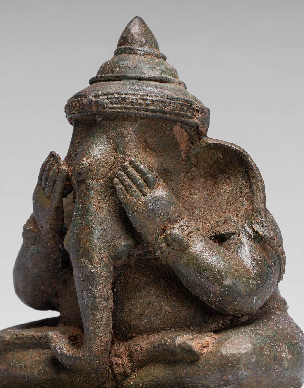 Estatua de Ganesha - Estatua de bronce de estilo tailandés antiguo 'See No Evil'- 24cm/10 "