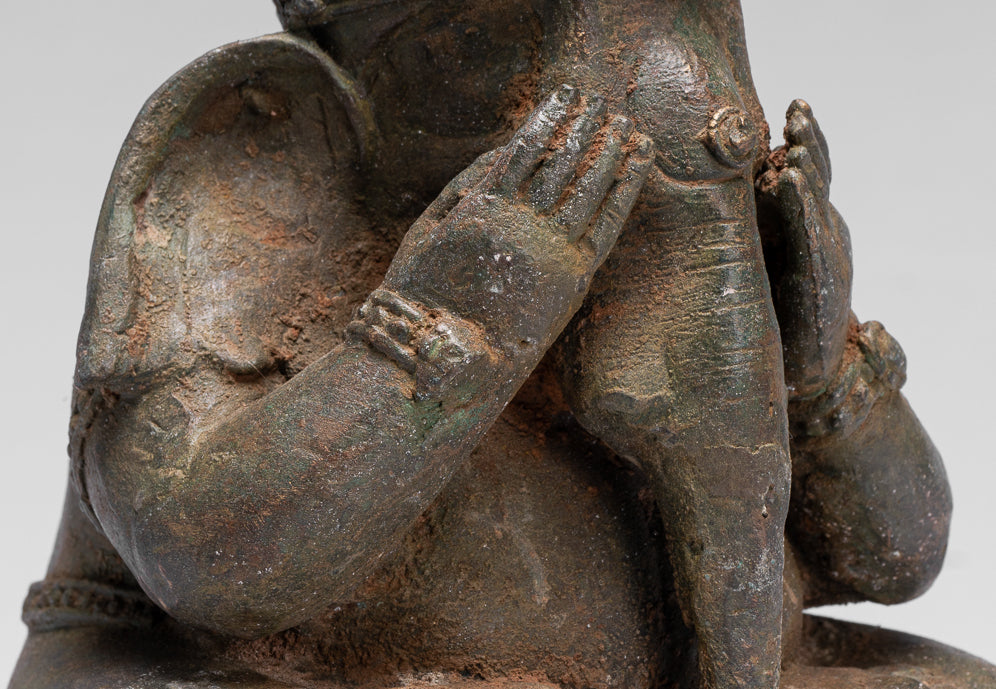 Estatua de Ganesha - Estatua de bronce de estilo tailandés antiguo 'See No Evil'- 24cm/10 "