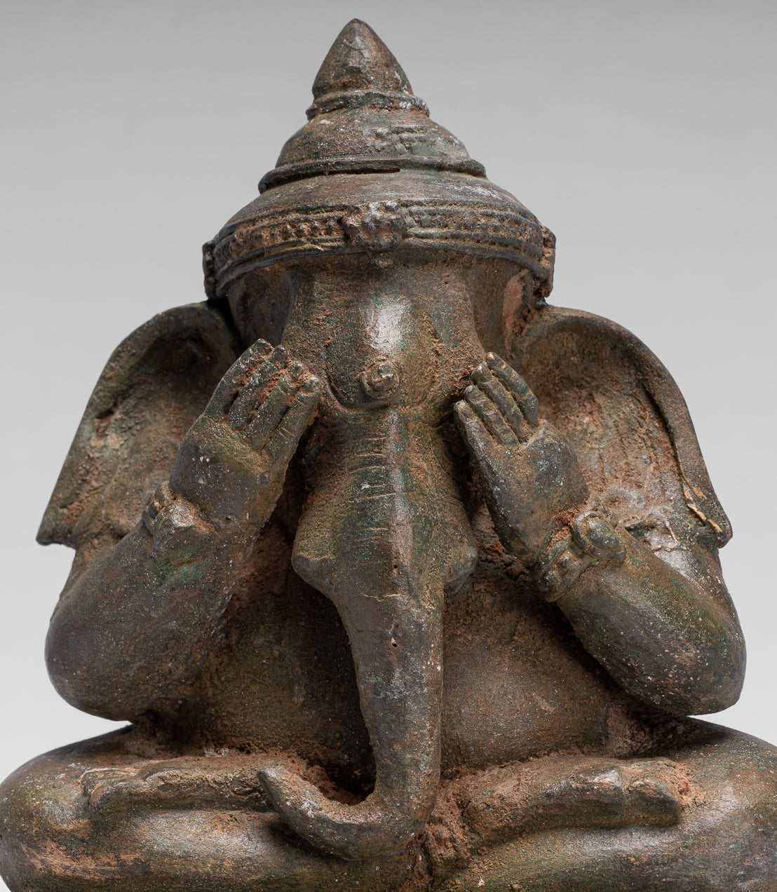 Estatua de Ganesha - Estatua de bronce de estilo tailandés antiguo 'See No Evil'- 24cm/10 "