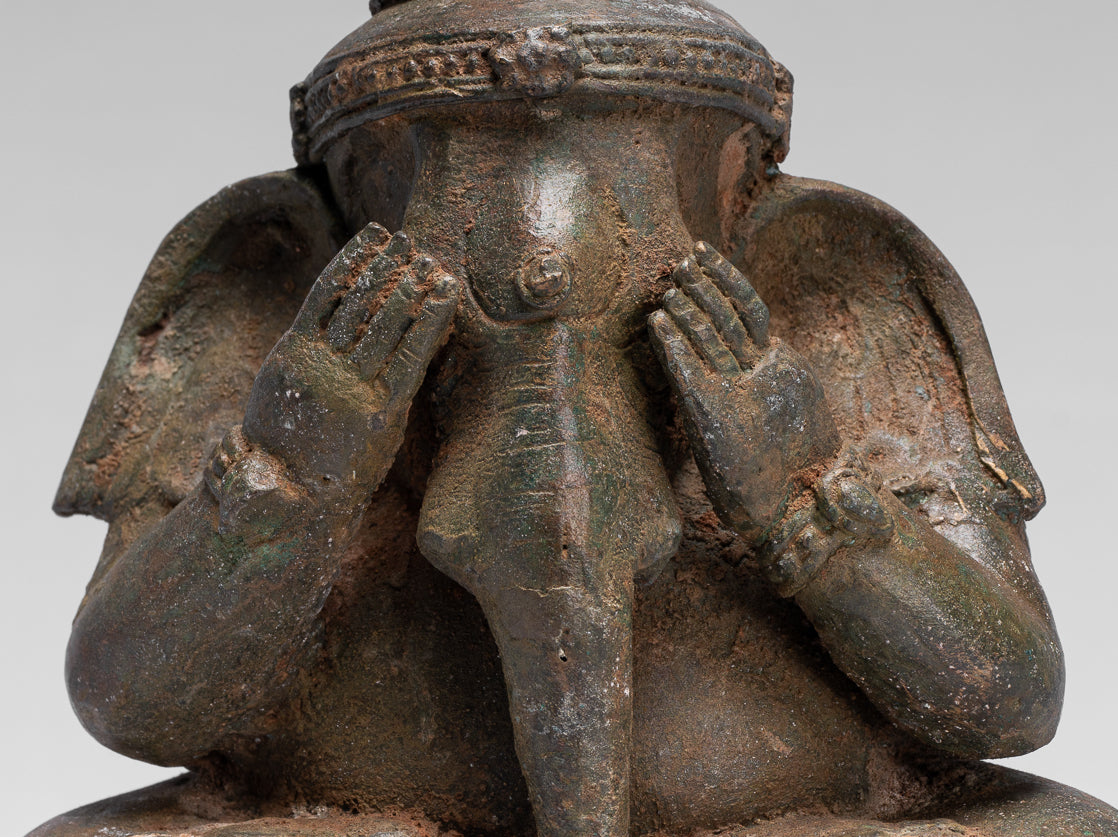 Estatua de Ganesha - Estatua de bronce de estilo tailandés antiguo 'See No Evil'- 24cm/10 "