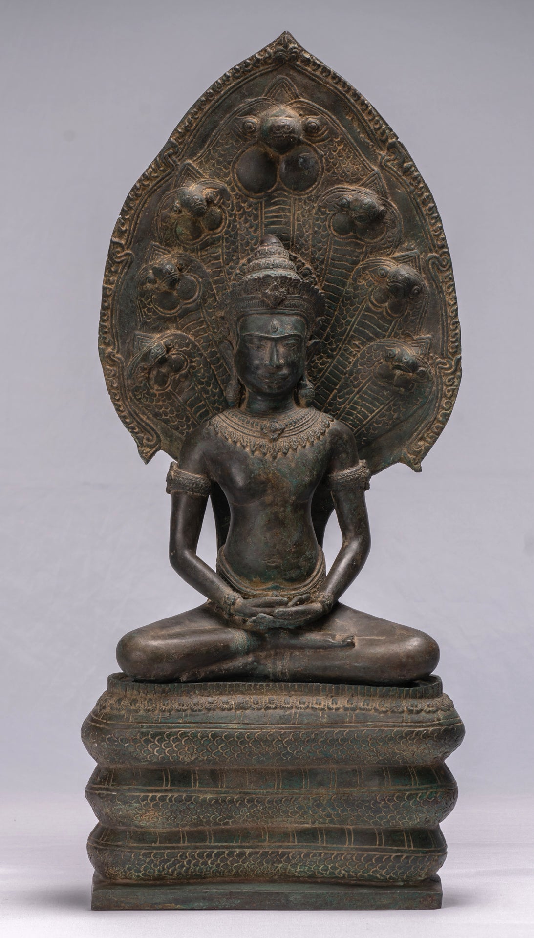 Statua Buddha - Antique Thai Thai Bronzo Meditazione seduta Naga Buddha Statua - 66 cm/26 "
