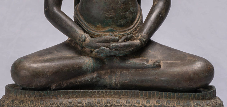 Statua Buddha - Antique Thai Thai Bronzo Meditazione seduta Naga Buddha Statua - 66 cm/26 "