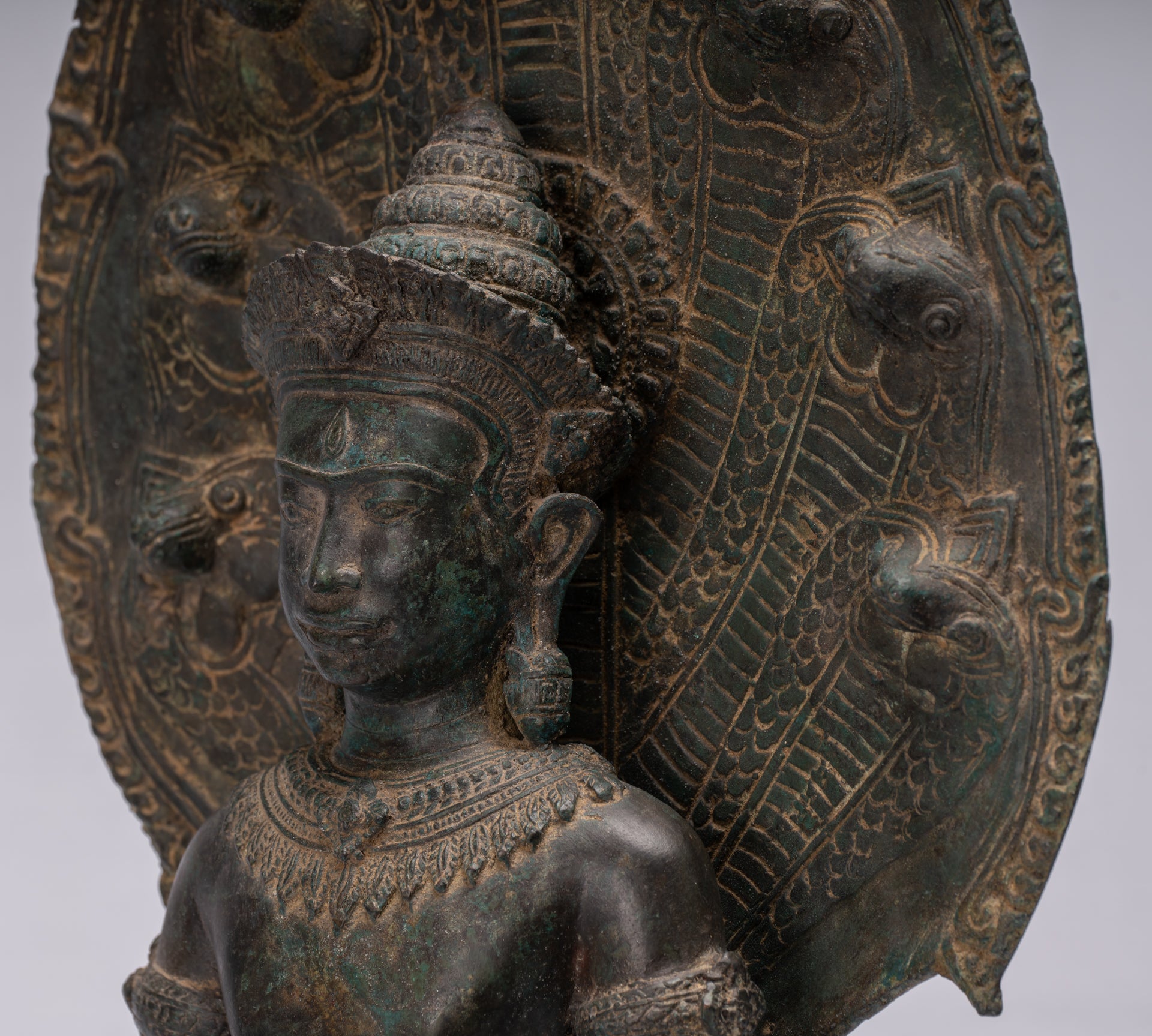 Statua Buddha - Antique Thai Thai Bronzo Meditazione seduta Naga Buddha Statua - 66 cm/26 "