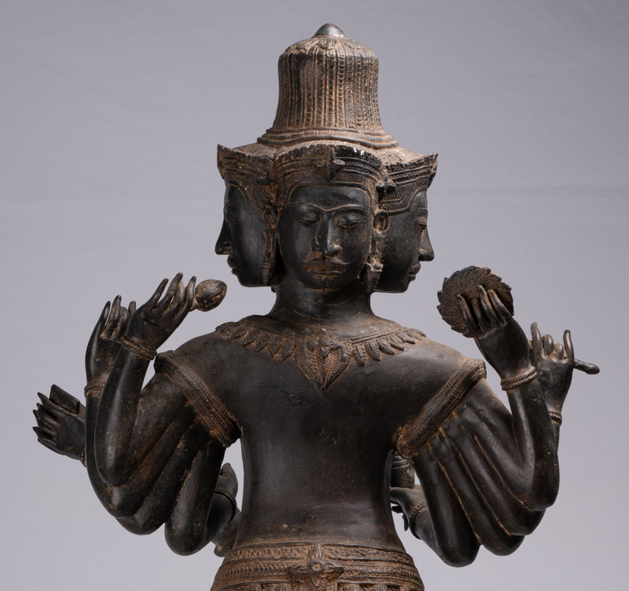 Statue de Brahma - Style Khmer Antique Koh Ker Brahma debout en bronze - Création du Dieu hindou - 97 cm/39"