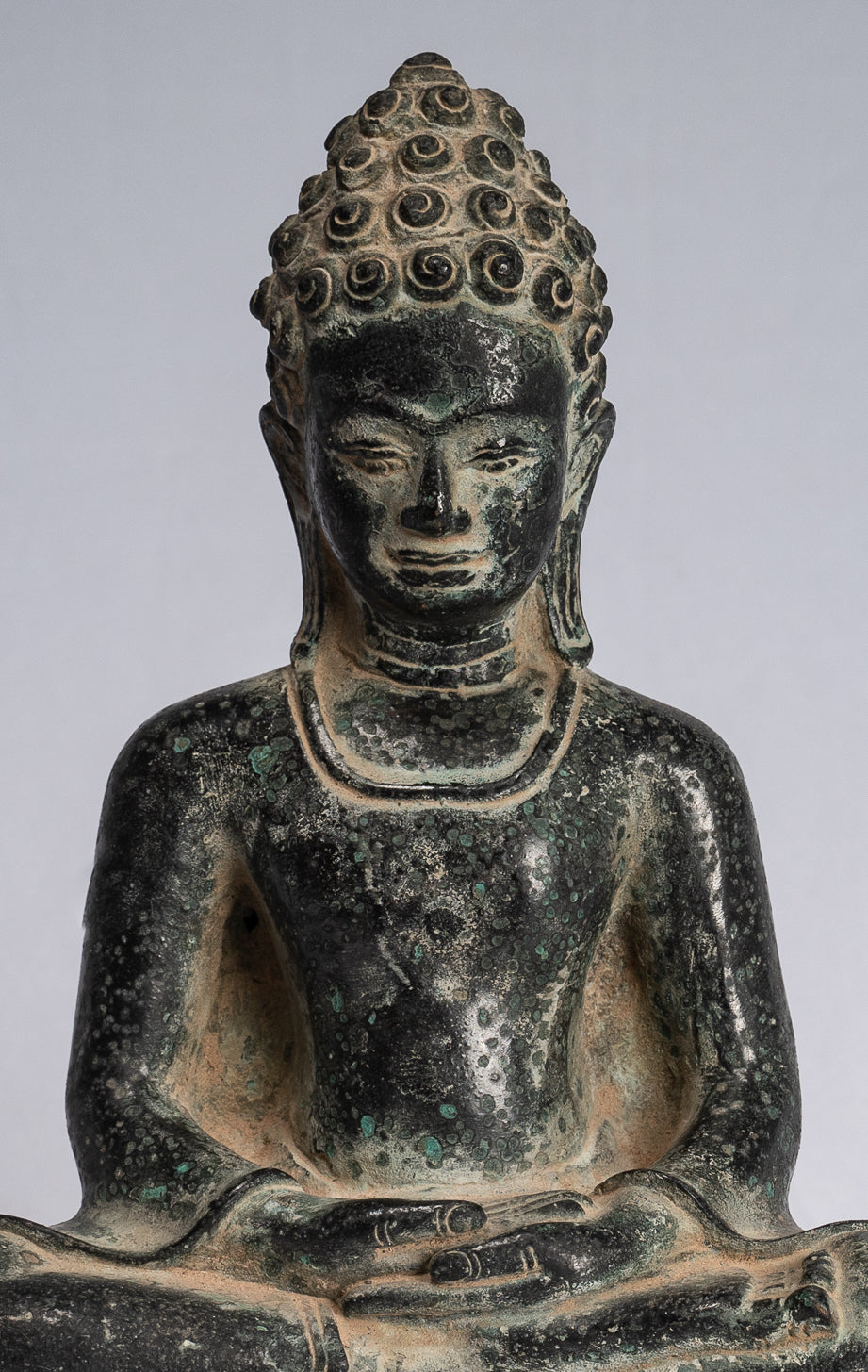 Estatua de Buda - Estatua de Buda de Meditación de Bronce Sentado de Estilo Antiguo Khmer - 20 cm/8 "