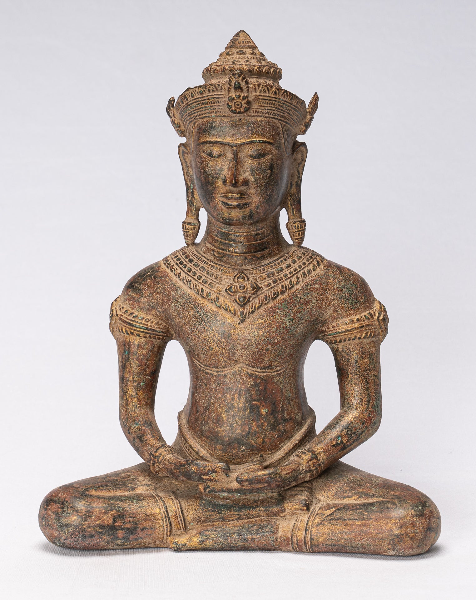 Buddha Statue - Antique Khmer Style Bronze Seated Meditation Angkor Buddha Statue -13.5cm/5"