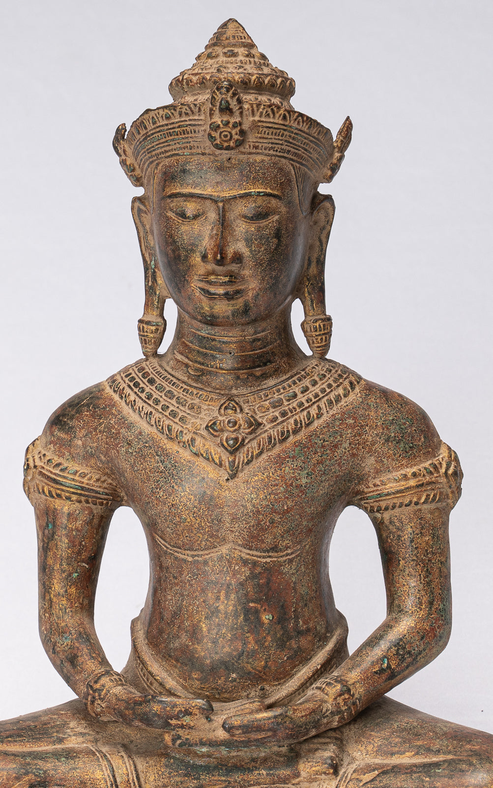 Buddha Statue - Antique Khmer Style Bronze Seated Meditation Angkor Buddha Statue -13.5cm/5"