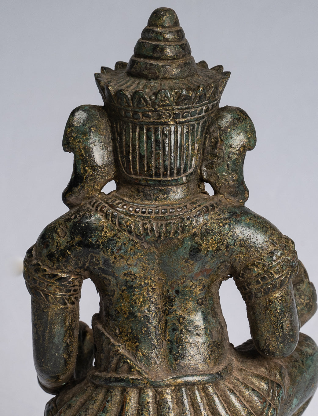 Ganesha Statue - Antique Thai Style Bronze Kneeling Ganesh Statue - 18cm/7"