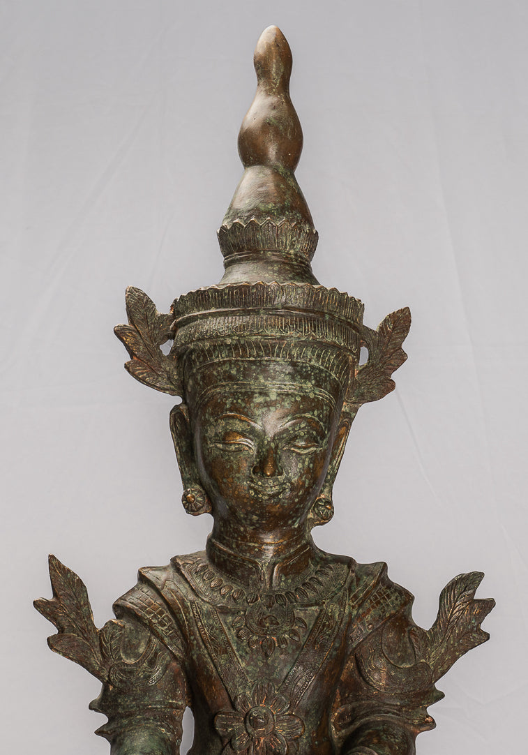 Antique Burmese Style Bronze Shan Enlightenment Seated Buddha Statue - 102cm/41"