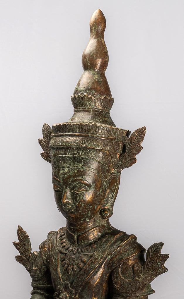 Antique Burmese Style Bronze Shan Enlightenment Seated Buddha Statue - 102cm/41"