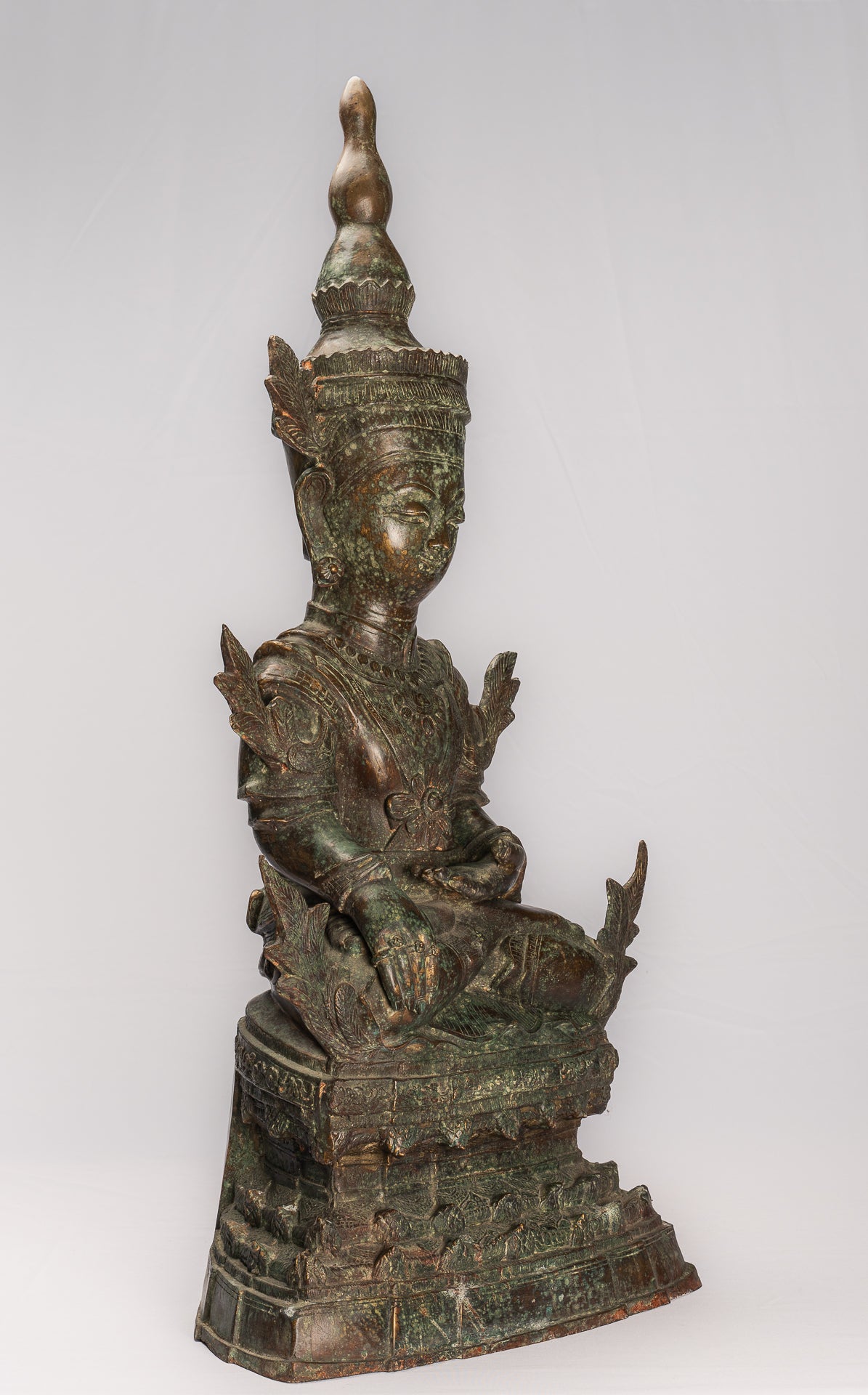 Antique Burmese Style Bronze Shan Enlightenment Seated Buddha Statue - 102cm/41"
