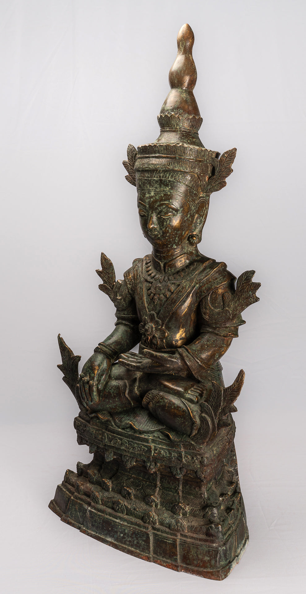 Antique Burmese Style Bronze Shan Enlightenment Seated Buddha Statue - 102cm/41"