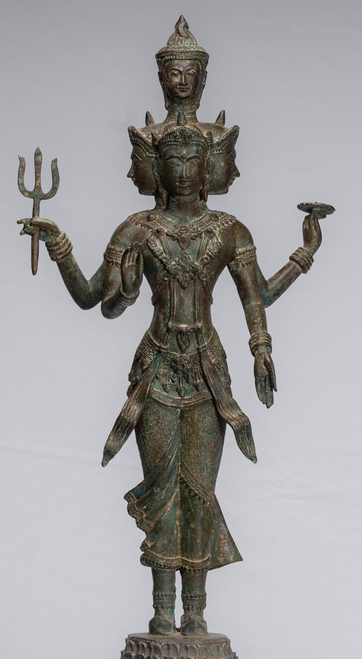 Trimurti Statue - Antique Thai Style Trimurti Shiva Brahma Vishnu Statue - 84cm/34"