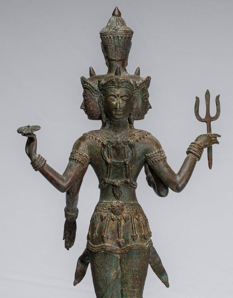 Trimurti Statue - Antique Thai Style Trimurti Shiva Brahma Vishnu Statue - 84cm/34"