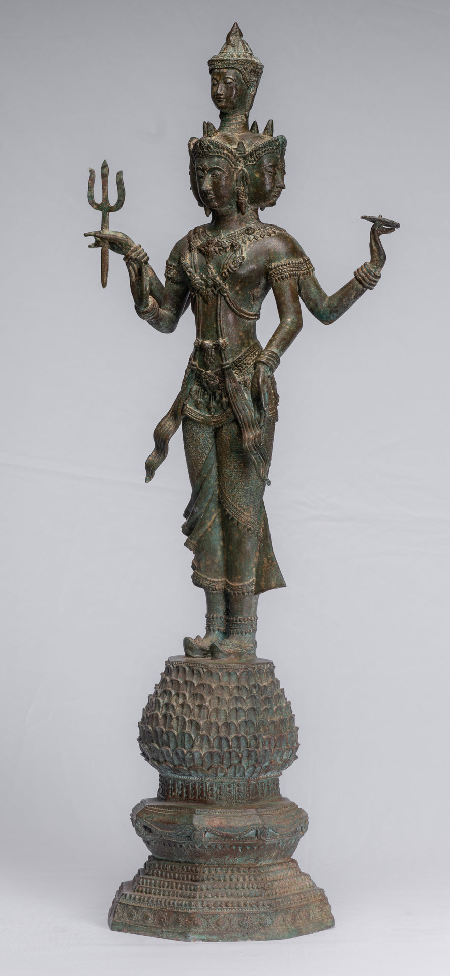 Trimurti Statue - Antique Thai Style Trimurti Shiva Brahma Vishnu Statue - 84cm/34"
