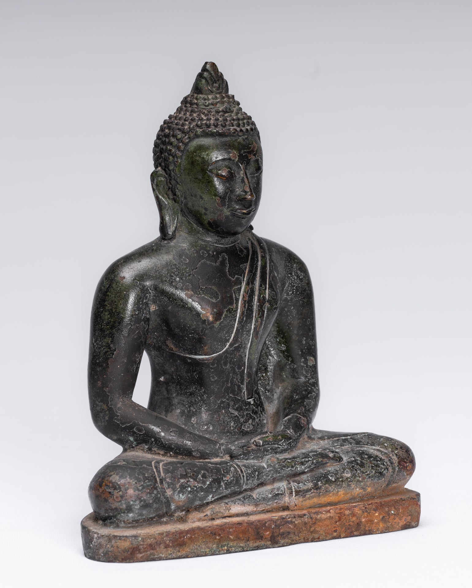 Buddha Statue - Antique Sri Lanka Style Bronze Seated Meditation Buddha Statue - 18cm/7"