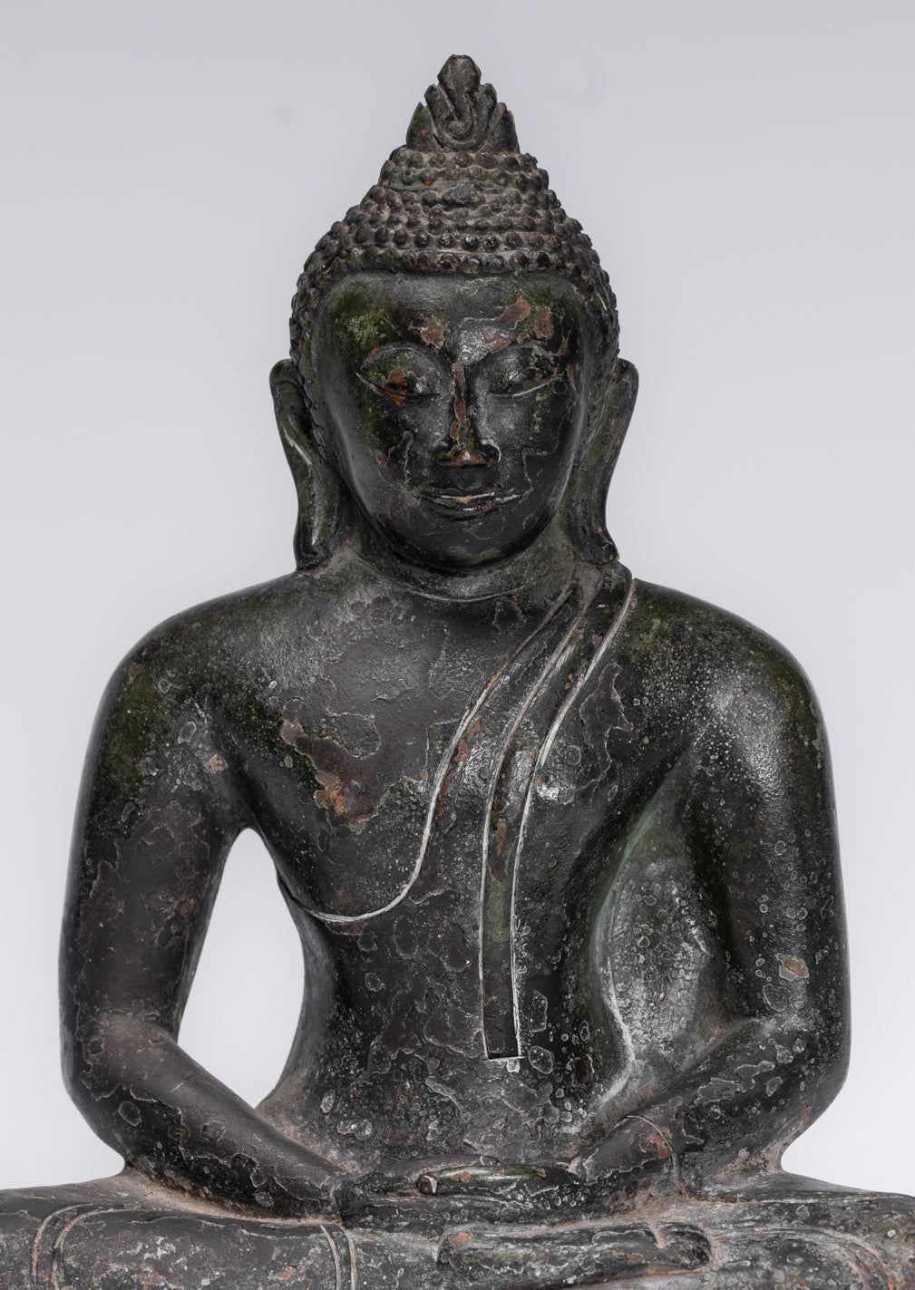 Buddha Statue - Antique Sri Lanka Style Bronze Seated Meditation Buddha Statue - 18cm/7"
