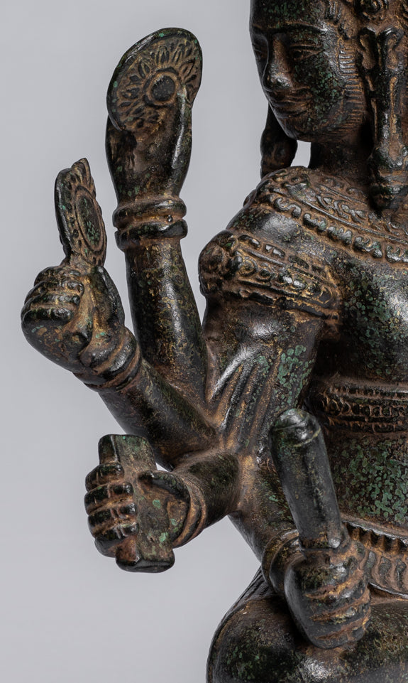 Brahma Statue - Antique Khmer Style Bronze 8 Arm Bayon Brahma - Hindu God Creation - 32cm/13"