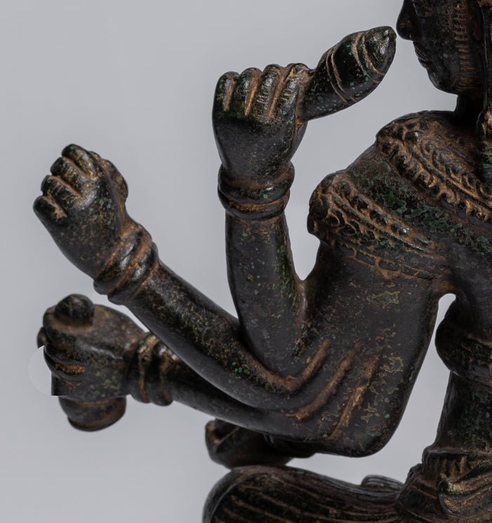 Brahma Statue - Antique Khmer Style Bronze 8 Arm Bayon Brahma - Hindu God Creation - 32cm/13"