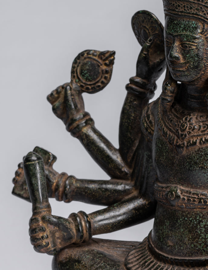Brahma Statue - Antique Khmer Style Bronze 8 Arm Bayon Brahma - Hindu God Creation - 32cm/13"