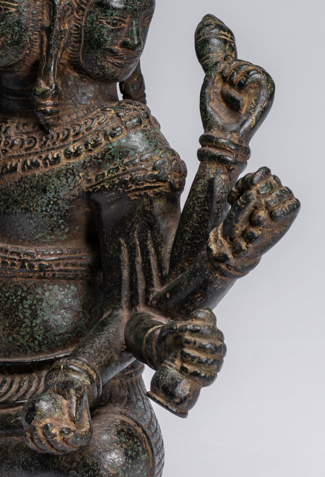 Brahma Statue - Antique Khmer Style Bronze 8 Arm Bayon Brahma - Hindu God Creation - 32cm/13"