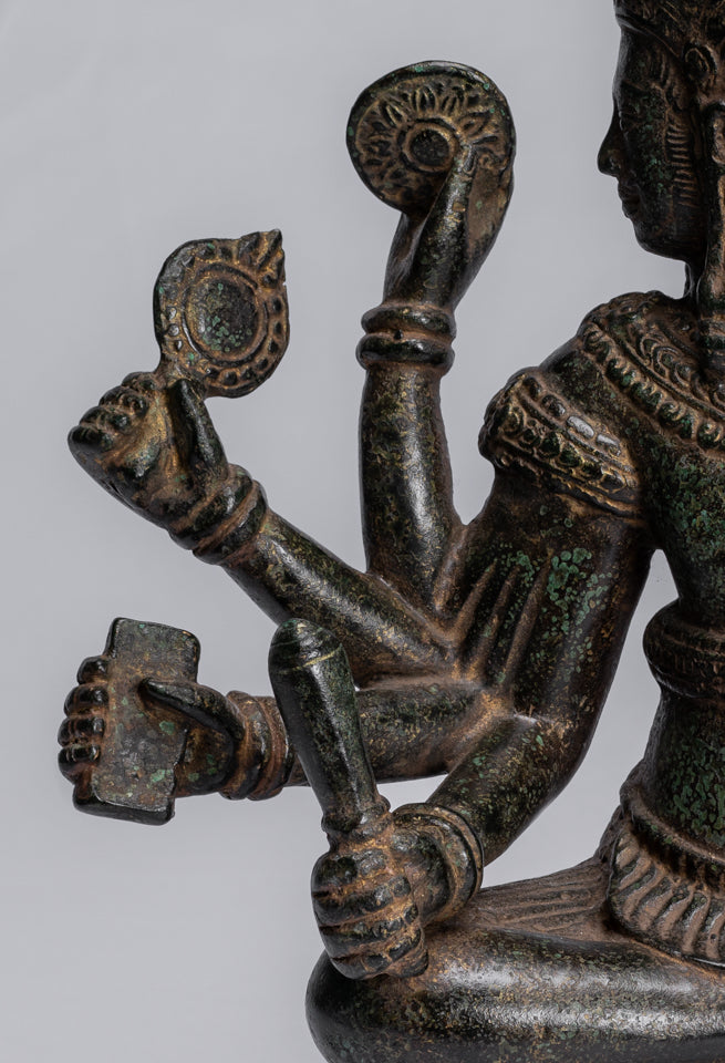 Brahma Statue - Antique Khmer Style Bronze 8 Arm Bayon Brahma - Hindu God Creation - 32cm/13"