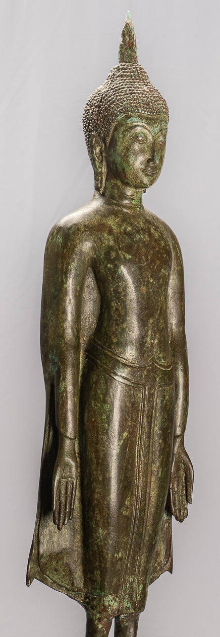 Antique Thai Style Ayutthaya Standing Bronze Charity Buddha Statue - 98cm/39"