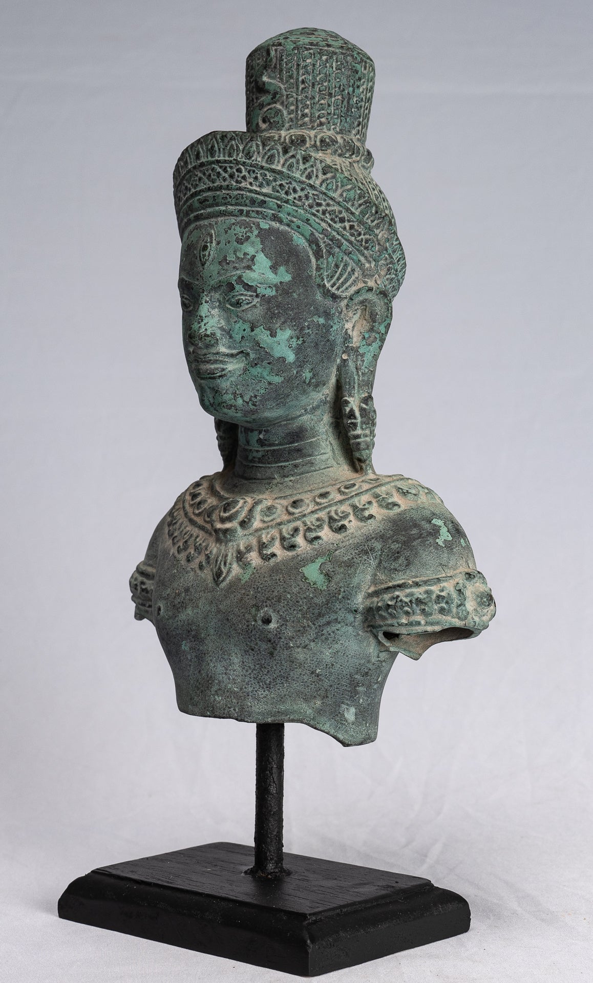 Statue de Shiva - Statue de torse de Shiva de style Khmer antique montée en bronze de style Koh Ker - 26 cm/10"