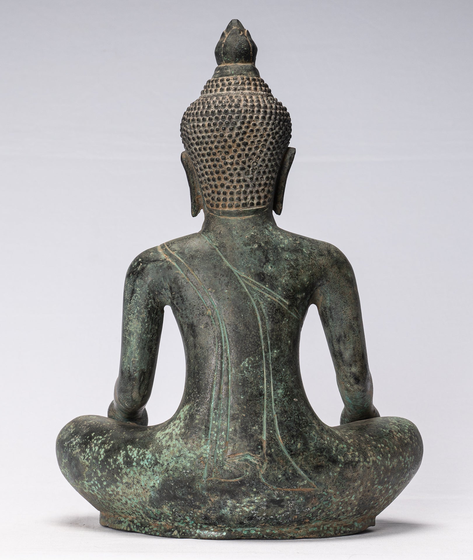 Statue de Bouddha – Statue de Bouddha antique en bronze de style khmer à double illumination – 39 cm