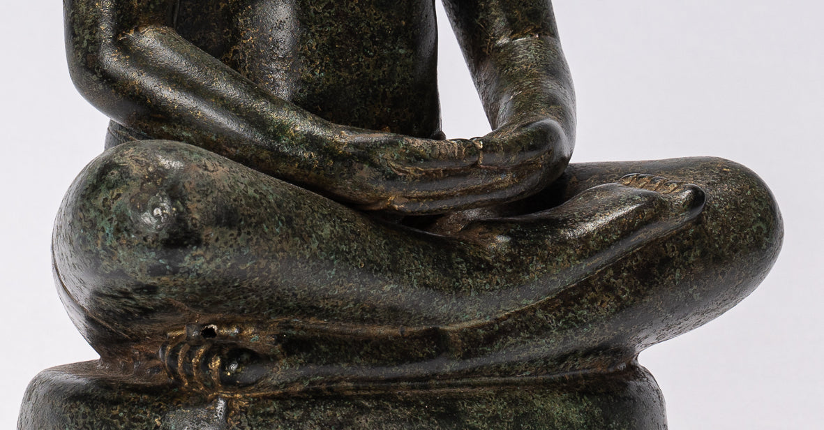 Antique Khmer Style Seated Bronze Meditation Jayavarman VII Statue - 30cm/12"