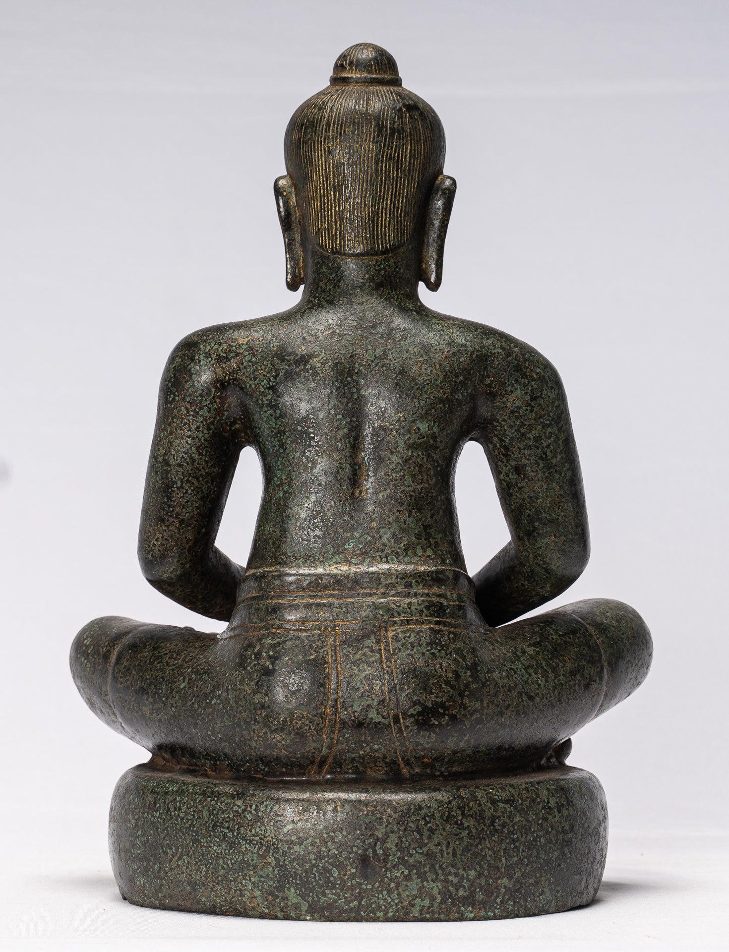Antique Khmer Style Seated Bronze Meditation Jayavarman VII Statue - 30cm/12"