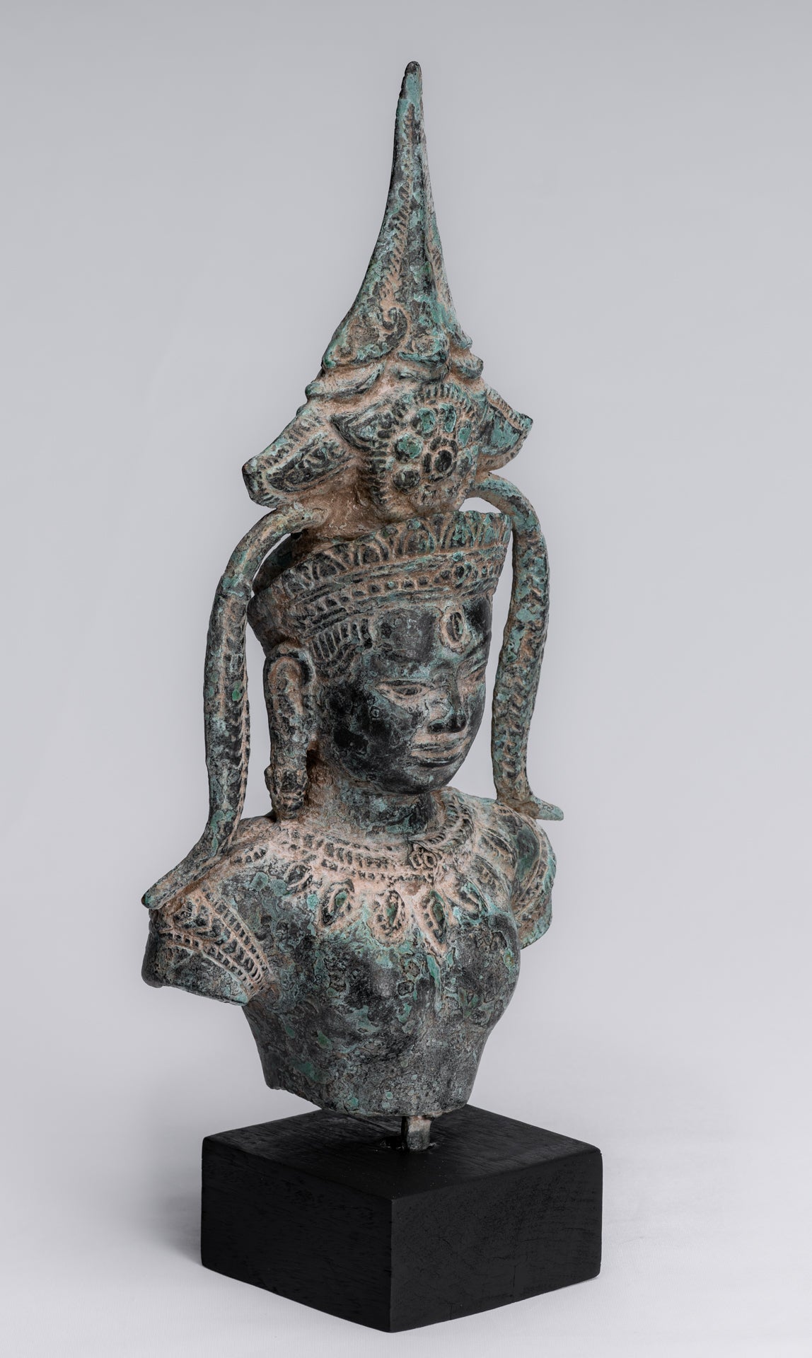Antique Khmer Style Bronze Angkor Wat Apsara Torso or Angel Statue - 34cm/14"