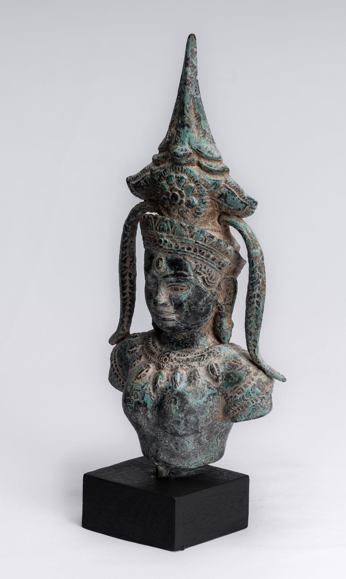 Antique Khmer Style Bronze Angkor Wat Apsara Torso or Angel Statue - 34cm/14"