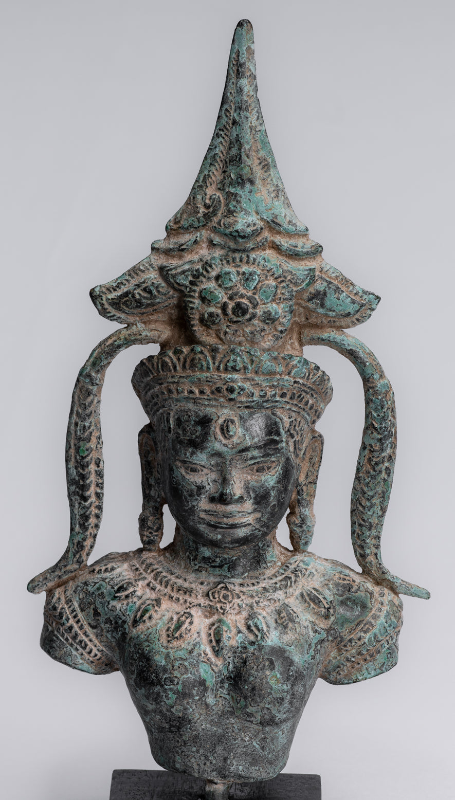 Antique Khmer Style Bronze Angkor Wat Apsara Torso or Angel Statue - 34cm/14"