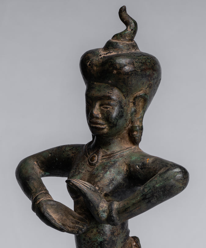 Antique Khmer Style Baphuon Bronze Dancing Apsara or Angel Statue - 34cm/14"