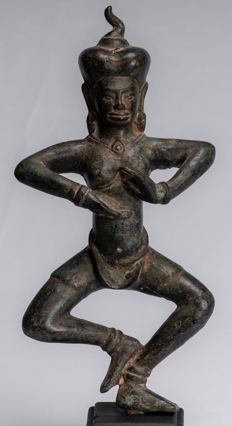Antique Khmer Style Baphuon Bronze Dancing Apsara or Angel Statue - 34cm/14"