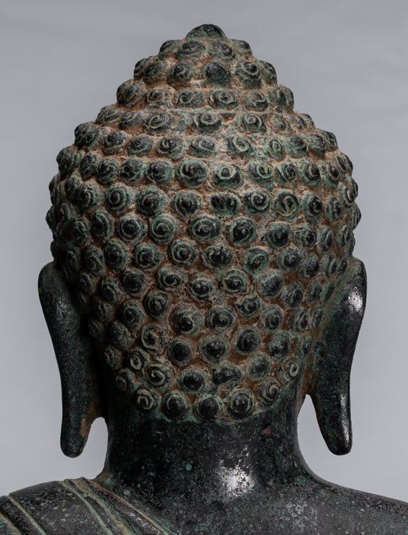 Buddha Statue - Antique Thai Style Seated Bronze Dvaravati Meditation Buddha Statue - 34cm/14"