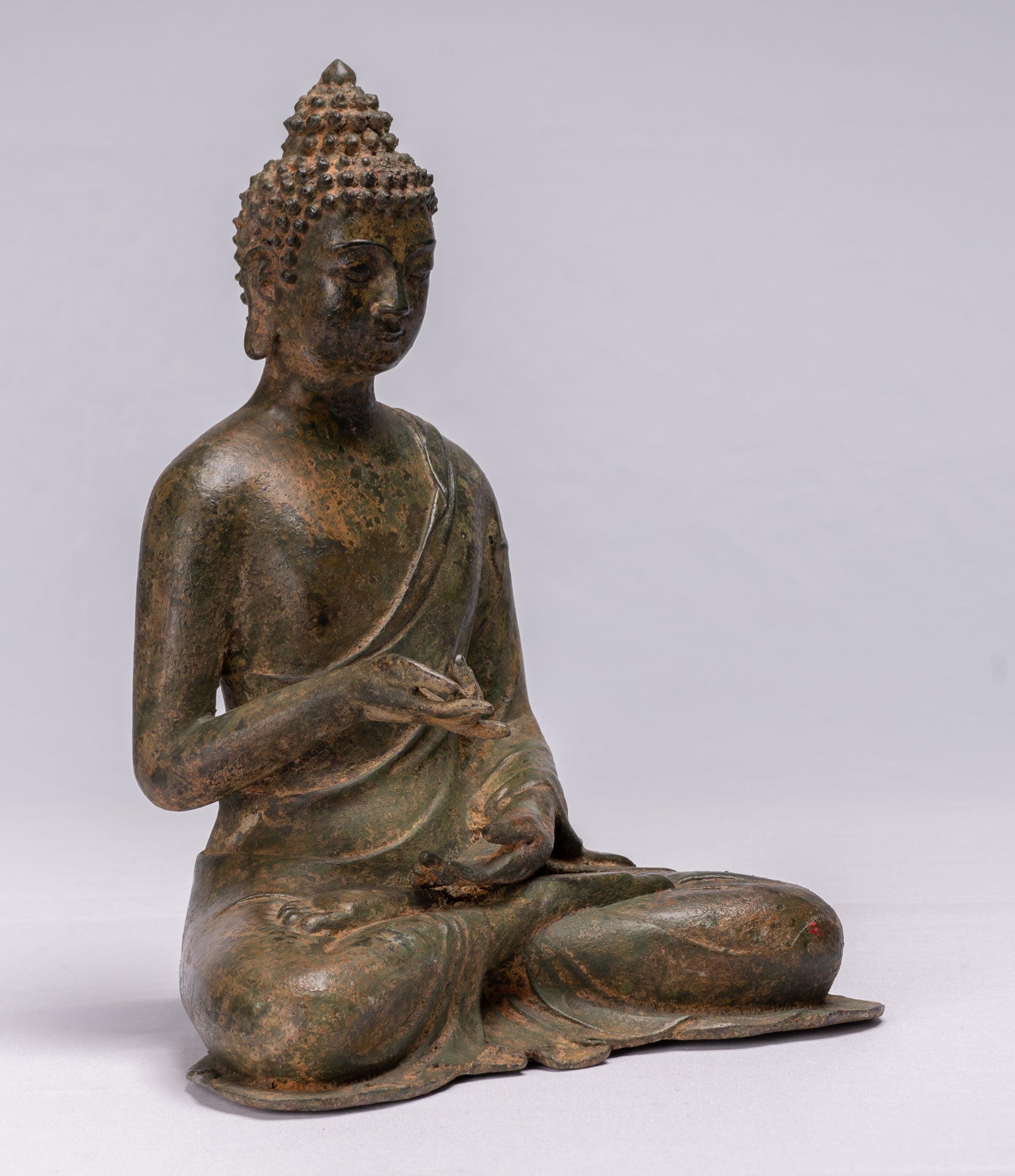 Buddha Statue - Antique Chinese Style Bronze Seated Granting Boons Buddha Statue - 35cm/14"