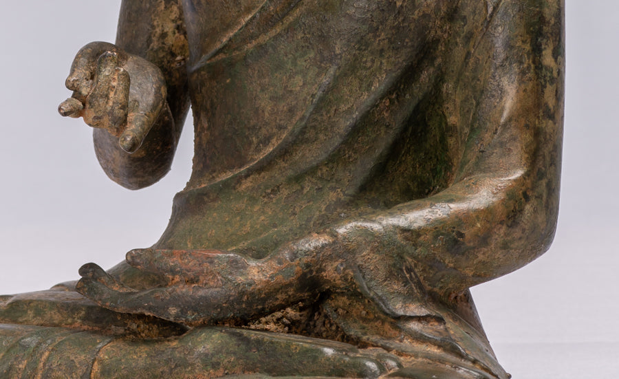 Buddha Statue - Antique Chinese Style Bronze Seated Granting Boons Buddha Statue - 35cm/14"