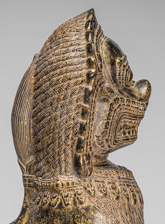 Antique Khmer Style Bronze Temple Guardians or Lions (Pair) - 72cm/29"