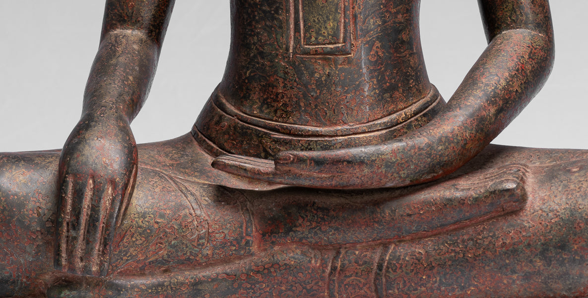 Estatua de Buda - Estatua de Buda de la Ilustración de Bronce Thai Thai de ANTIGUA - 47cm/19 "